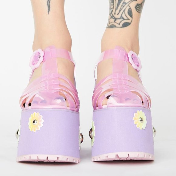 Dolls Kill Shoes Sugar Thrillz Chasin Daisies Jelly Sandals Size 8